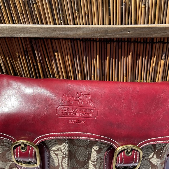 Coach Red and Tan Signature Shoulder Bag (Vintage) - Picture 3 of 9